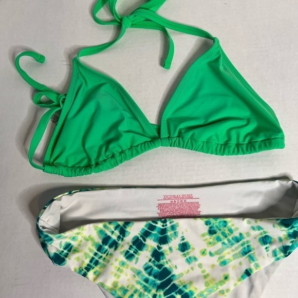 Victoria’s Secret Bikini Size Medium Swimsuit Bathing Suit Green White - Picture 7 of 8